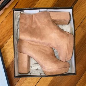 Layne Camel Suede Platform Ankle Booties LULUS